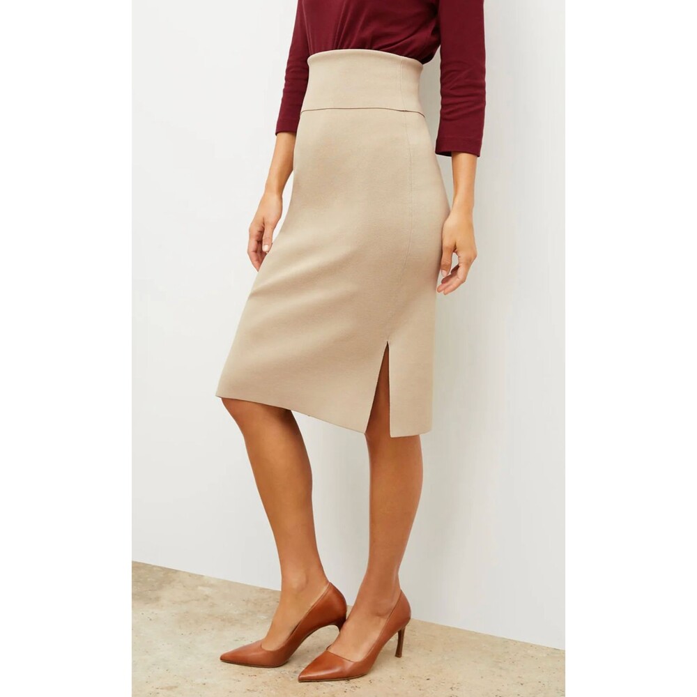 MM Lafleur Harlem Skirt Size Large Tan Jardigan Knit Stretch Womens